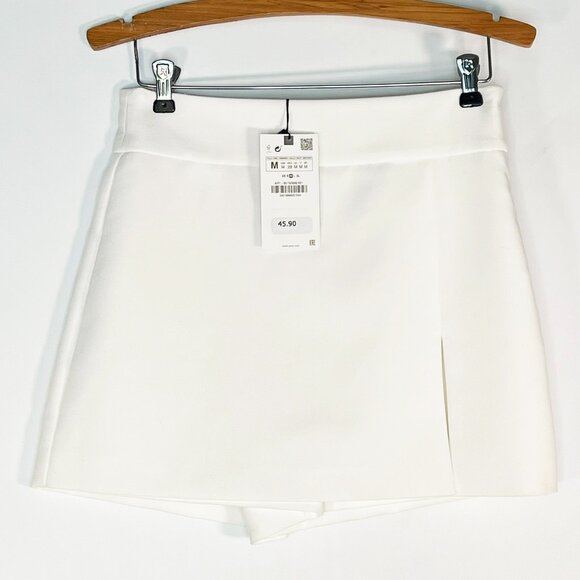 Zara High-waisted Slit Skort Wrap Shorts Oyster White NWT - Picture 2 of 10